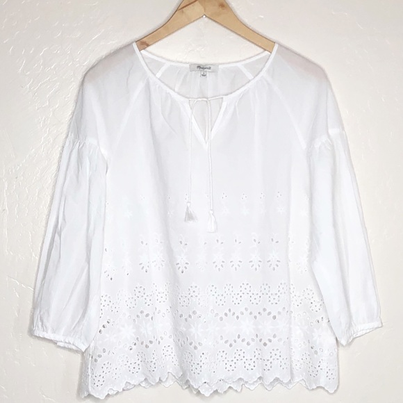 white eyelet peasant top